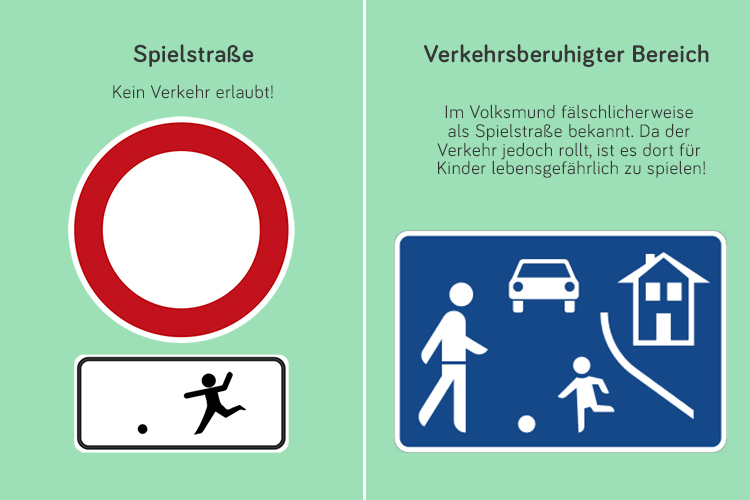 Straßenschilder Spielstraße und verkehrsberuhigter Bereich