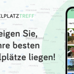 Grafik mit Googlemap und großem Smartphone, auf dem die Spielplatztreff App geöffnet ist. Dazu der Schriftzug: So zeigen Sie, wo Ihre besten Spielplätze liegen."