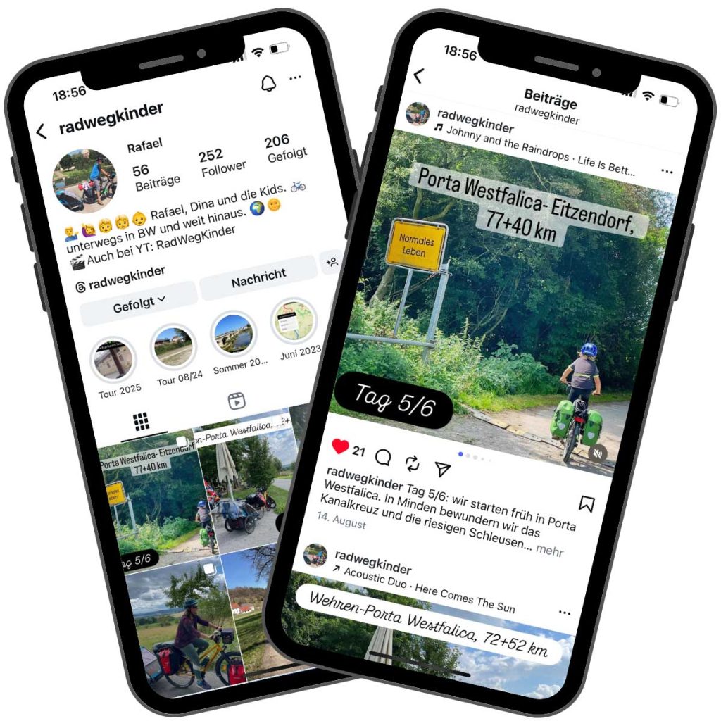 Zwei Screenshots vom Instagram Account der radwegkinder